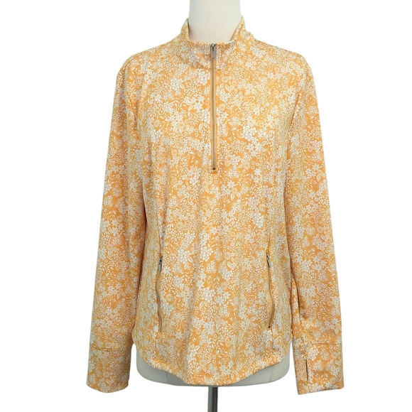 NWOT Laura Ashley Yellow Floral UV Protect Thumb-Hole Zip Active Long Sleeve Top - Picture 1 of 6